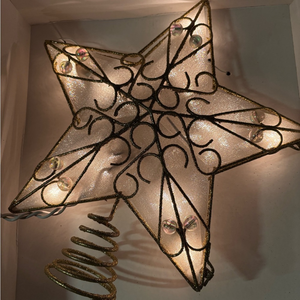Gold Star Tree Topper with Lights